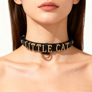 SM esaret dişli <span class=keywords><strong>DIY</strong></span> özel mektup kadın erkek flört aracı altın elmas alfabe siyah çelik boyun köpek inek deri yaka gerdanlık - Product Image 2