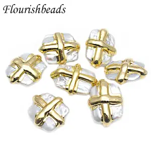 Wholesale Natural Freshwater Pearls Gold Plated Geometric Square Loose Pearl Beads for DIY Jewelry Findings