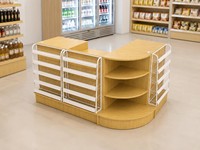 Comptoir de caisse de supermarché avec finition imitation bois