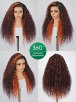 Perruque Lace 13x4 Ondulée Profonde Bourgogne avec Mèches Roux - Sans Colle, Cordon Invisi, Qualité Salon, Prête à Porter, Cheveux Humains