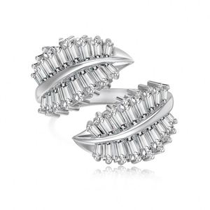 Dylam Dainty Hypoallergenic S925 Silver Rhodium 18K Gold Plated Adjustable 5A Cubic Zirconia Baguette Leaf <b>Open</b> Women <b>Rings</b> - Product Image 1