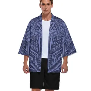 1 минимальный заказ, полинезийский мужской летний кардиган с индивидуальным рисунком, куртка, кимоно в японском стиле, кардиган большого размера, Свободный кардиган, рубашки