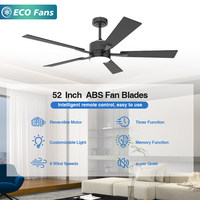 Ventilateur de plafond contemporain de 52 pouces avec 5 pales, LED à intensité variable, moteur DC silencieux à 6 vitesses et télécommande intelligente pour salon