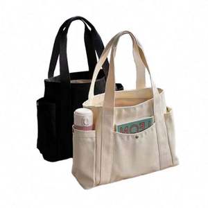 Custom Printed Logo Large Capacity Canvas <b>Tote</b> <b>Bag</b> College <b>School</b> Student Canvas <b>Bag</b> With Zipper and Pockets - Product Image 5