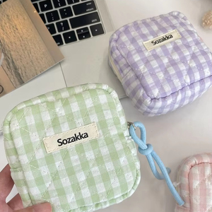 Quilted Plaid Mini Travel <b>Makeup</b> Bag Cute Portable Cosmetic Organizer for Women Daily Use OEM - Product Image 1
