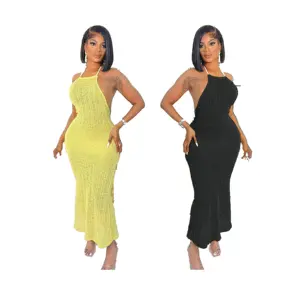 new 2 colors custom logo printing girls dress sleeveless strapless evening yellow black poly dress for ladies 2023