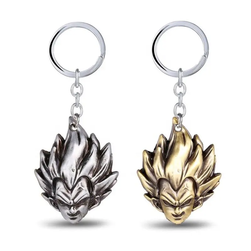 Großhandel Metall Schlüsselanhänger 3D antik Silber Drachenball Schlüsselring Goku Saiyan 3D-Kopfschlüsselhalter Ring Herren Rucksack-Dekoration