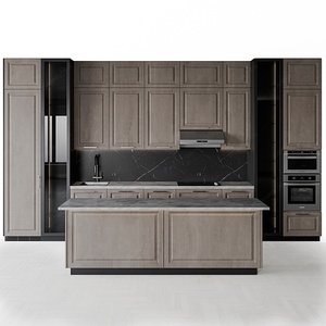 Ensemble complet de cuisine moderne avec îlot intelligent, série de placards de cuisine en placage de bois sur mesure, design de cuisine modulaire - Product Image 1