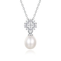 Collier pendentif en argent sterling 925 avec perle d'eau douce, élégant collier à goutte de perle avec breloque fleur en CZ, cadeau de bijoux pour femme