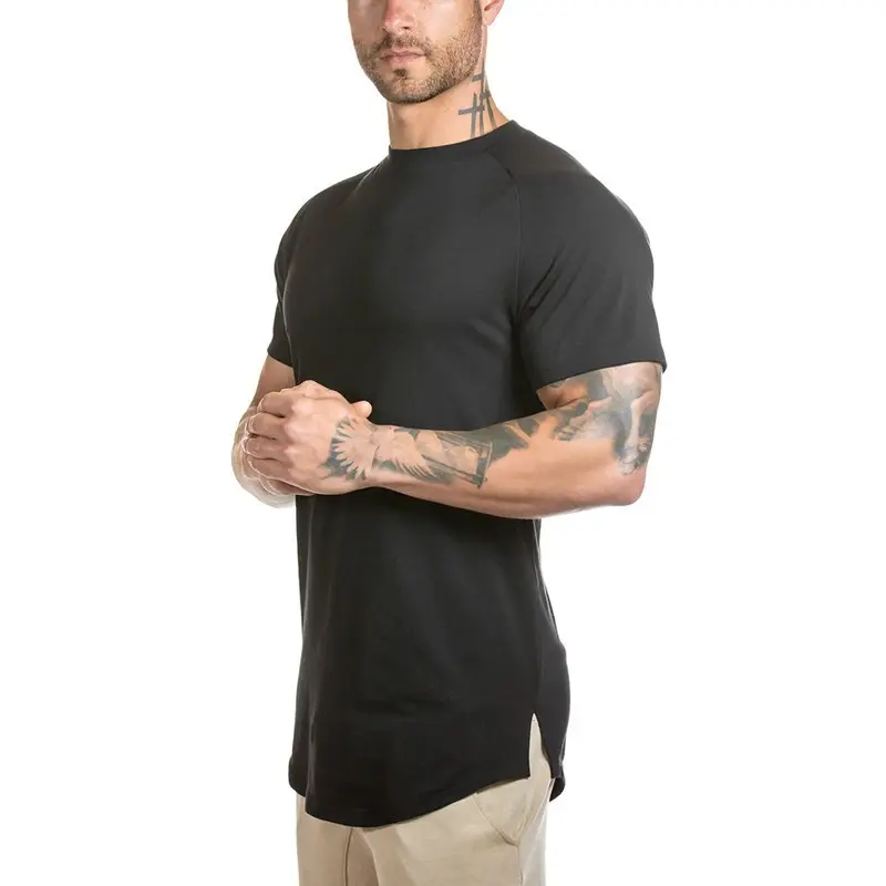 T-shirt 95% coton pour hommes, à coupe étroite, avec ourlet festonné, élastique, Fitness, 5%