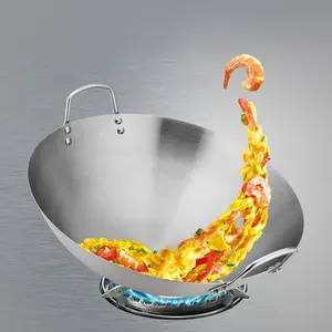 थोक वाणिज्यिक Cookware बड़े 30-80cm स्टेनलेस स्टील रेस्तरां खाना पकाने कड़ाही पैन डबल हैंडल के साथ