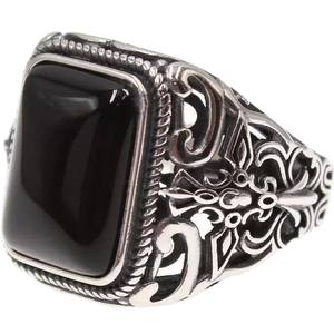 Cincin Terbuka Pria Vintage S925 Alloy dengan Inlay <span class=keywords><strong>Onyx</strong></span> Hitam Alami Desain Kreatif Perhiasan untuk Dipakai Sehari-hari - Product Image 5