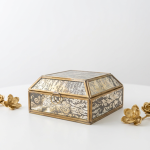 Boîte de rangement et organisateur de bijoux en métal avec cadre en laiton et verre miroir, taille personnalisée pour la décoration intérieure - Product Image 2