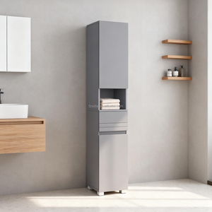 <strong>Tall</strong> Slim Modern Wood <strong>Bathroom</strong> Cabinet Open Compartments 1 Drawer Adjustable Shelves Space Saving <strong>Storage</strong> for Apartment Bedroom - Product Image 6