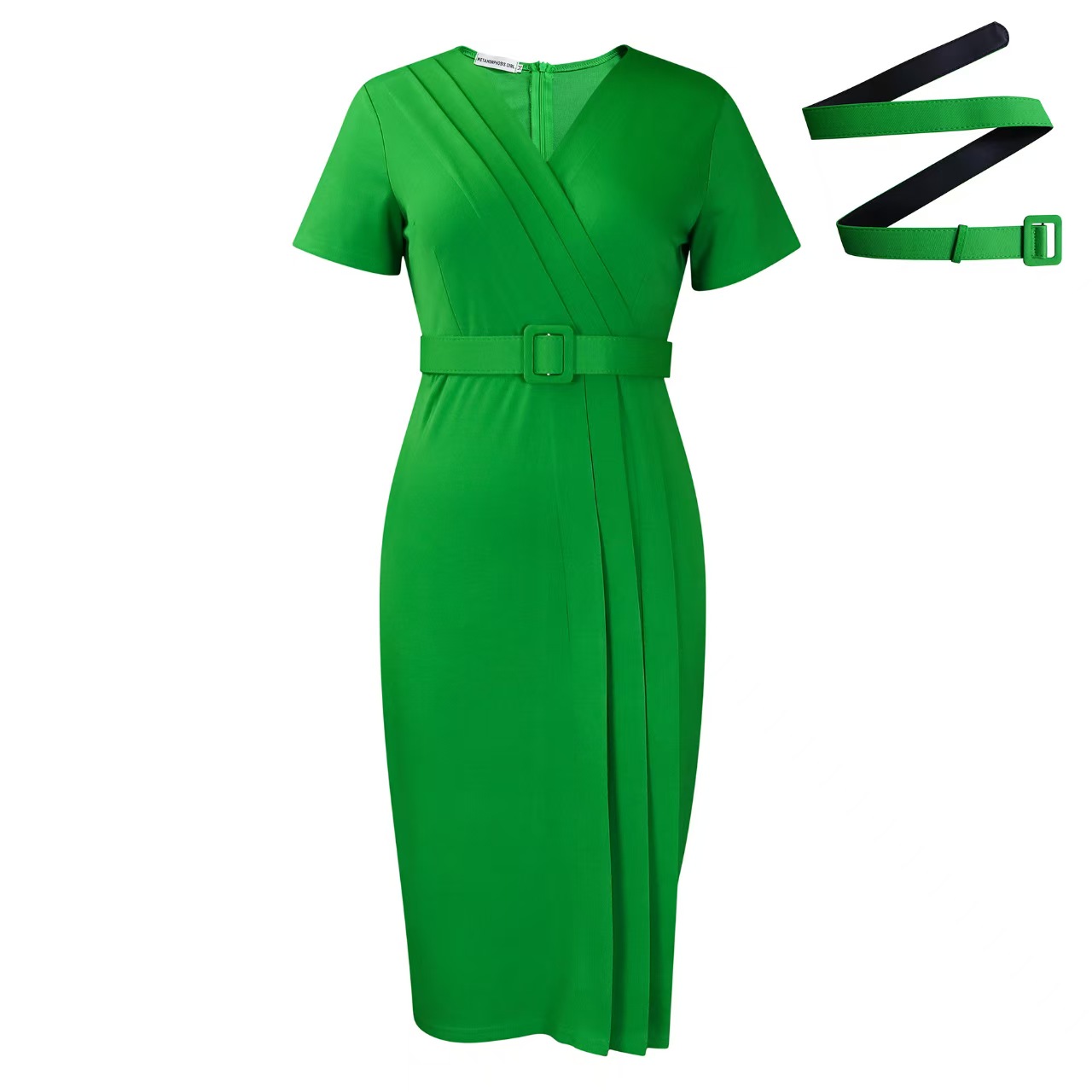 v cut dress office Women's 3/4 Sleeve V Neck Wrap Bodycon Dress Causal Dressy Belted Office Midi Dress