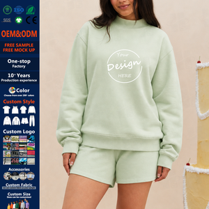 Sudadera de cuello alto para mujer, personalizable, con bordado 3D, estampado en relieve, de algodón polar transpirable. - Product Image 1