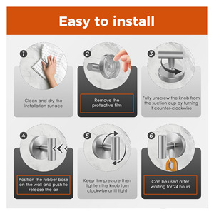 Crochet à ventouse en acier inoxydable transfrontalier, adhésif puissant, 2 pièces, support pour vêtements, chapeaux et peignoirs pour salle de bain et cuisine - Product Image 3