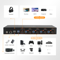 Conmutador KVM 4x2 ODM Disponible, 4 PC, 8K DisplayPort + HDMI DP 2, Compatible con Dos Monitores, EDID, Red Gigabit para Sala de Control de Servidores