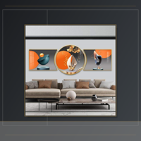 Triptyque mural 3 pièces en cristal, paysage, arbre doré, cercle, tableau pour salon, hôtel, intérieurs modernes et luxueux