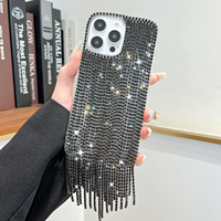 Glitzer-Kristall-Handyhülle für 15 16 17 Pro Max Stoßfeste Wasserdichte Acryl-Abdeckung mit Diamantmuster und Quastendesign