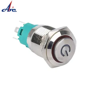 12 v pushbutton 1NO1NC Plat Round High Quality Reset Led 5Pin Metal Power Symbol Switches