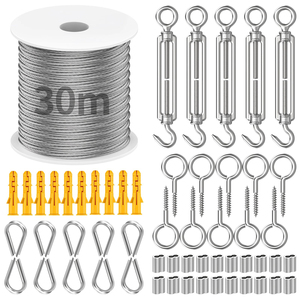 Câble en acier inoxydable de 50 mètres, câble métallique recouvert de PVC, <span class=keywords><strong>tendeur</strong></span> à vis, crochet pour vigne, <span class=keywords><strong>kit</strong></span> de câble métallique pour jardin - Product Image 6