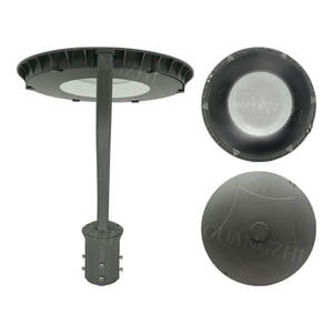 Lampe de jardin ronde à LED grise J05Series à 2 pieds avec support à double bras et motif d'étoile à cinq branches sur le dessus - Product Image 3