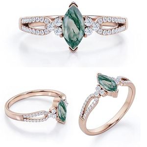 1.45 Carat <b>Moss</b> <b>Agate</b> Luxury Engagement <b>Ring</b> 925 Sterling Silver Prong Setting Marquise Cut Double Shank Third Party Certified - Product Image 3