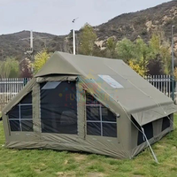 Grande tente de camping gonflable verte à une pièce, en tissu polyester et coton, avec fenêtres en maille, tente gonflable pour le camping en famille