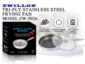 ZWILLON Poêle à frire antiadhésive en acier inoxydable nid d'abeille pour sauter, faire des crêpes, cuisiner avec couvercle 24CM/26CM/26CM <span class=keywords><strong>Wok</strong></span> - Product Image 5