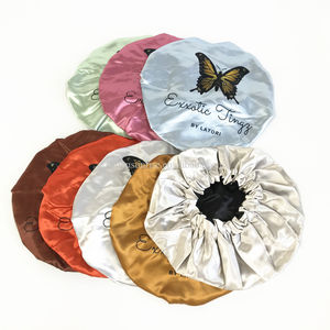 Tissu africain imprimé à la cire design unisexe <span class=keywords><strong>bonnet</strong></span> satin doublé longue bande <span class=keywords><strong>cheveux</strong></span> imperméable chapeau de douche support design personnel - Product Image 6