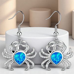 Cute <strong>Crab</strong> Pendant Water Drop Earring Blue Fire Opal Stone Animal Dangle Earrings for Women Vintage Silver Color Wedding <strong>Jewelry</strong> - Product Image 3