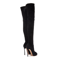 Bottes à talons aiguilles en cuir suédé extensible noir pour femme, bottes hautes au dessus du genou