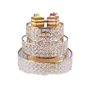 Diskon besar baki tampilan kristal kaca meja makanan penutup kue bulat Set perlengkapan pesta ulang tahun pernikahan
