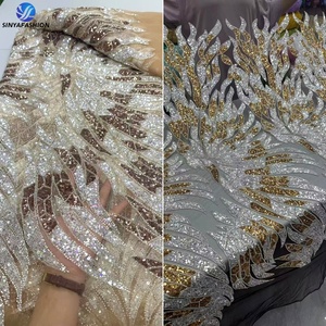 Sinya 5 Yards Dentelle de Tulle Nigériane Perlée de Haute Qualité, Robe de Mariée de Luxe, Paillettes Abondantes, Tulle Français, Florale Traditionnelle - Product Image 5