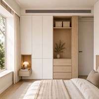 Système de dressing mural en chêne blanc intelligent pour chambre à coucher, vente en gros, promotion