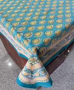 Premium Quality Hand Block Printed Beautiful Floral Design Tablecloth <b>Tablecover</b> Tablelinen with 8 Napkin Set in Wholesale Price - Product Image 3