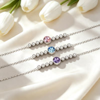Bracelet en argent 925 Cœur de la mer avec cristal, plaqué rhodium, joncs tendance avec perles et diamants pour cadeau ou fête