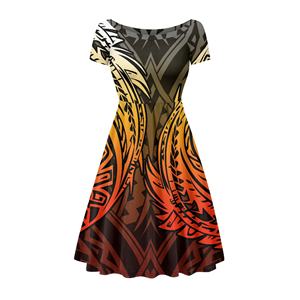 Abito Estivo da Donna a Maniche Corte con Motivo Tribale Polinesiano <span class=keywords><strong>Giallo</strong></span>, Personalizzabile, Vintage, Alla Moda e Casual - Product Image 2