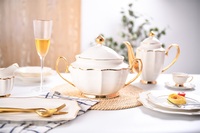 Ensemble de vaisselle en céramique de 62 pièces, ensemble de dîner du Moyen-Orient avec assiettes, bols, tasses à thé, théière pour hôtel, restaurant