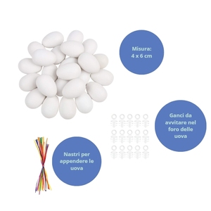 Set di Uova di Pasqua da Decorare, 96 Uova Bianche in Plastica con Ganci, Nastri, Pittura Tempera e 3 Pennelli per Decorazioni Pasquali - Product Image 3