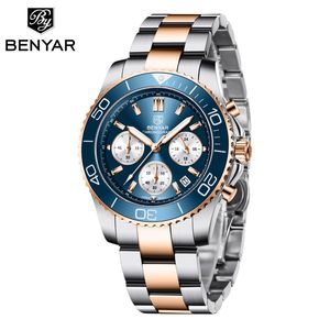 Reloj de Cuarzo Cronógrafo Benyar para Hombre, Correa de Acero Inoxidable, Resistente al Agua 100m, Visualización de Fecha, Reloj Deportivo Analógico By-S002 - Product Image 5