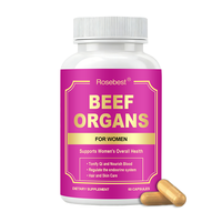Rosebest Vente en Gros OEM Marque Privée HALAL Complément Alimentaire en Capsules d'Organes de Bœuf Nourri à l'Herbe (Utérus/Hépatique/Rennes/Cœur) pour Femmes