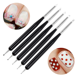 5Pcs Black Plastic Handle Double Head Silicone Nail Brush Set Nail Polish Gel <b>Pen</b> Tools PVC Bag 31g Pack - Product Image 3