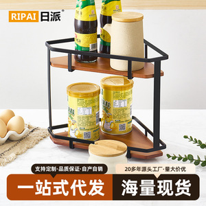 Japanese Style <b>Kitchen</b> <b>Storage</b> Rack Multi Layer Corner Triangular Bamboo Wood Shelf For Seasonings Spice Racks - Product Image 4