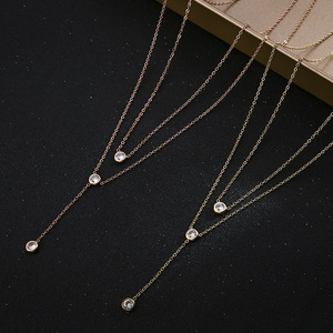 Colar Clássico de Aço Inoxidável, Joias Ins, Venda Quente, Moderno, Banhado a Ouro 18k, Pingente de Zircão Dupla Camada - Product Image 6