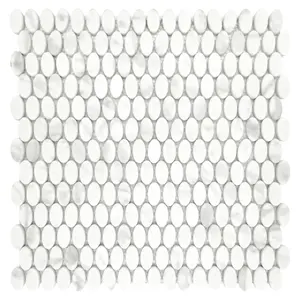 Sunwings Recycled Glass Mosaic Tile | Stock In US | White Oval Marble Looks Mosaics Wall And Floor Tile