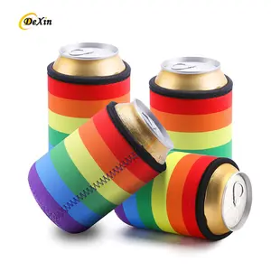 Custom insulated neoprene foldable rainbow beer can cooler for 12oz 14 16OZ 20oz 24oz 30oz 40oz 7.5 17 20 oz 250ml 375ml 500ml