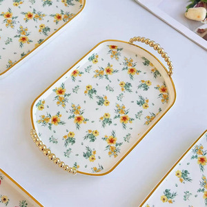 Nouveau plateau de rangement pour plantes en plastique au design vintage, motif <span class=keywords><strong>fleur</strong></span> d'hibiscus platine, ensemble de vaisselle dorée, assiettes et plateaux de cuisine - Product Image 1