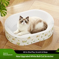 Griffoir pour chat en carton blanc 3-en-1, rond/ovale, style mignon, pour affûter les griffes et jouet de repos